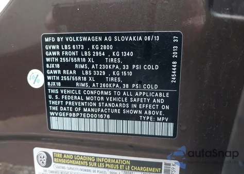 2014 Volkswagen Touareg 3.6L Sport z USA, uszkodzony, nr VIN WVGEF9BP7ED001676